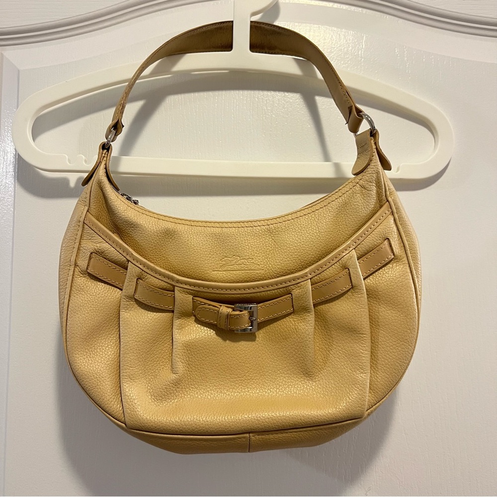 Longchamp Pebbled Leather Shoulder Bag with Bow Detail – Beige/Tan - Picture 2 of 16
